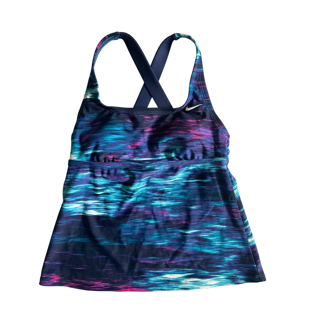 Nike Womens Tankini Swim Top Blue Purple Abstract Print Cross Back Size XS